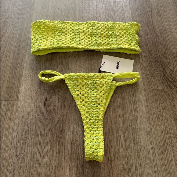 triangl swimwear green luce refe sparkle crochet bandeau thong bikini medium NEW - Picture 1 of 5